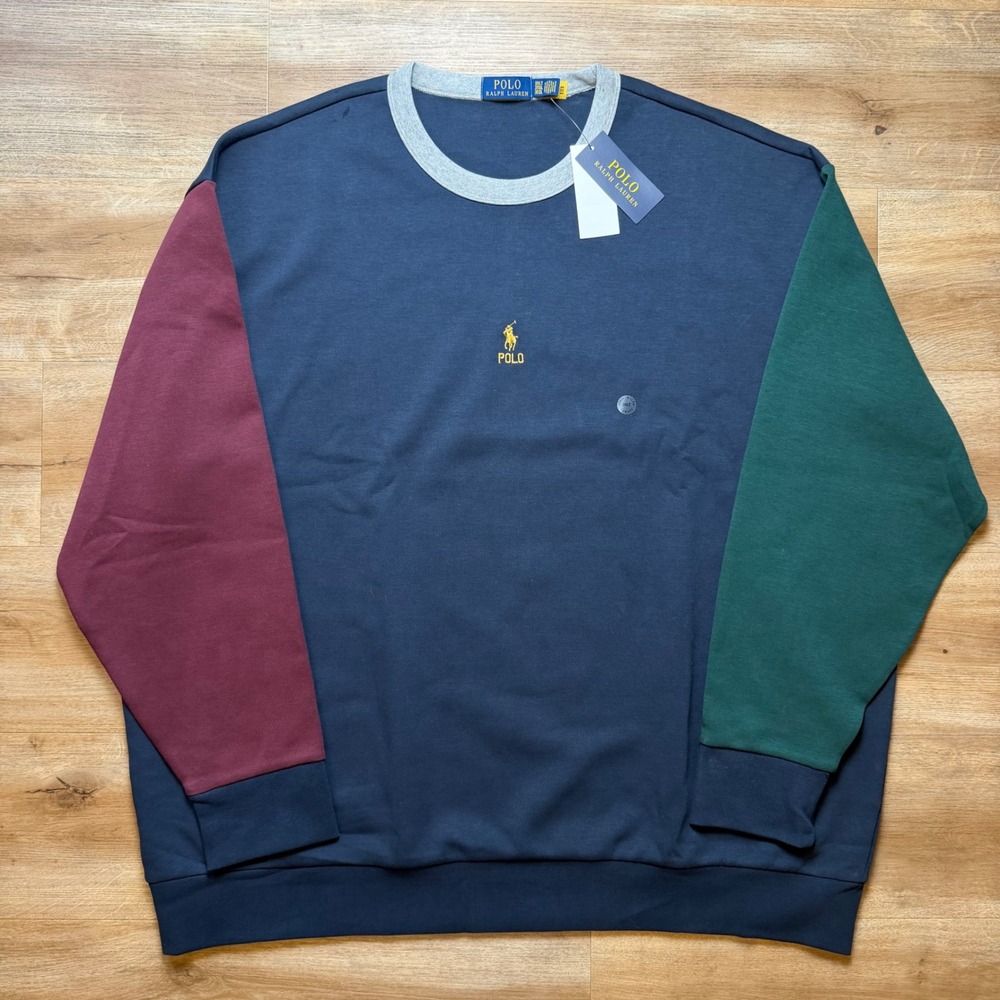 Polo Ralph Lauren Sweatshirt Men 3XLT Navy Colorblock Pony Crewneck Pullover New